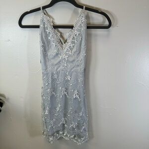 TRAC sexy lace slip dress gray blue deep back XS fairy grunge y2k whimsigoth